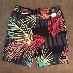 NWT - Hurley Men's Leaf Print Board Shorts - Black and Multicolor.